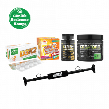 BASBAS! + 90 Günlük Beslenme Kampı + ZMA 45 Kapsül + Vitamin C Powder + D3K2 + Creatorq 150 gr Aromasız	 BASBAS! + 90 Günlük Beslenme Kampı + ZMA 45 Kapsül + Vitamin C Powder + D3K2 + Creatorq 150 gr Aromasız